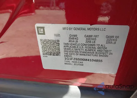 2021 Chevrolet Bolt Ev Fwd Premier z USA, uszkodzony, nr VIN 1G1FZ6S06M4104855